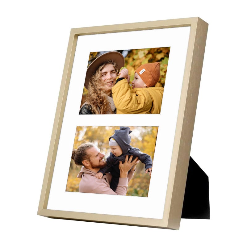 Frametory - 8x10 Aluminum Collage Picture Frame - Display 4x6 Pictures with 2 Openings Mat - Real Glass Front - with Easel Stand for Horizontal/Vertical Wall Mount - Gold 1 Pack - Image 4